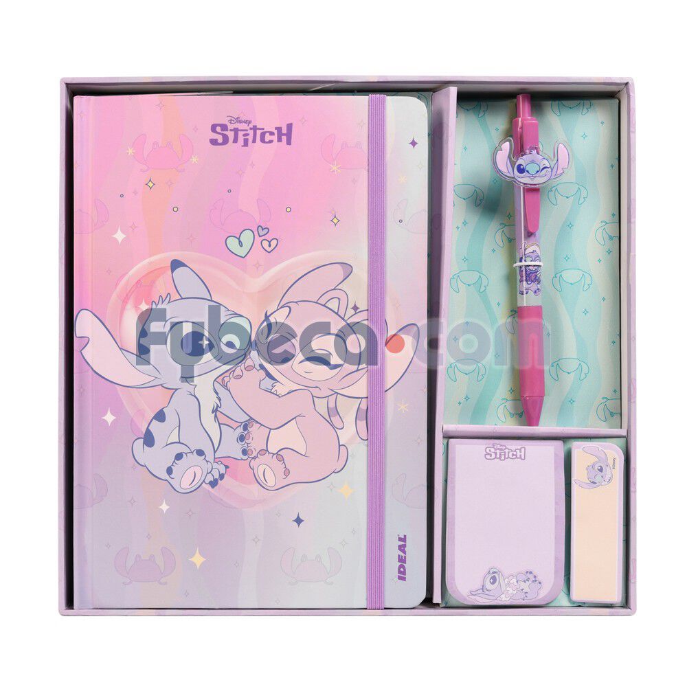 Set-Regalo:-Libreta-Ideal-Cuadros-80-Hjs-+-Pluma-+-Notitas-+-Banderitas-Stitch-imagen