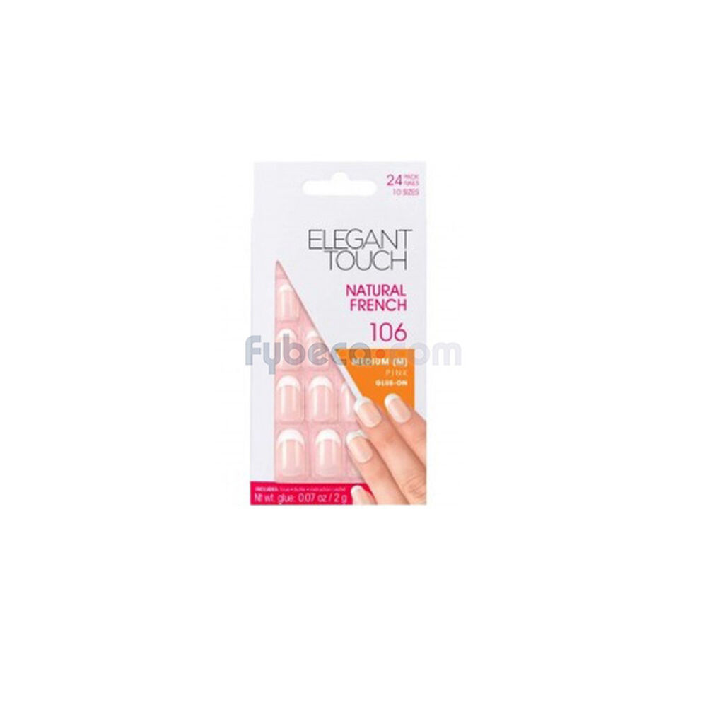 Uñas-Postizas-Elegant-Touch-Frances-Natural-106-M-Rosa-Goma-Paquete-imagen