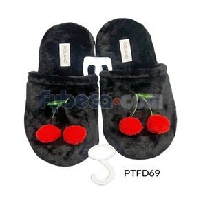 Pantufla-Dama-Planta-De-Eva-Negra-Con-Cerezas-T-36-imagen