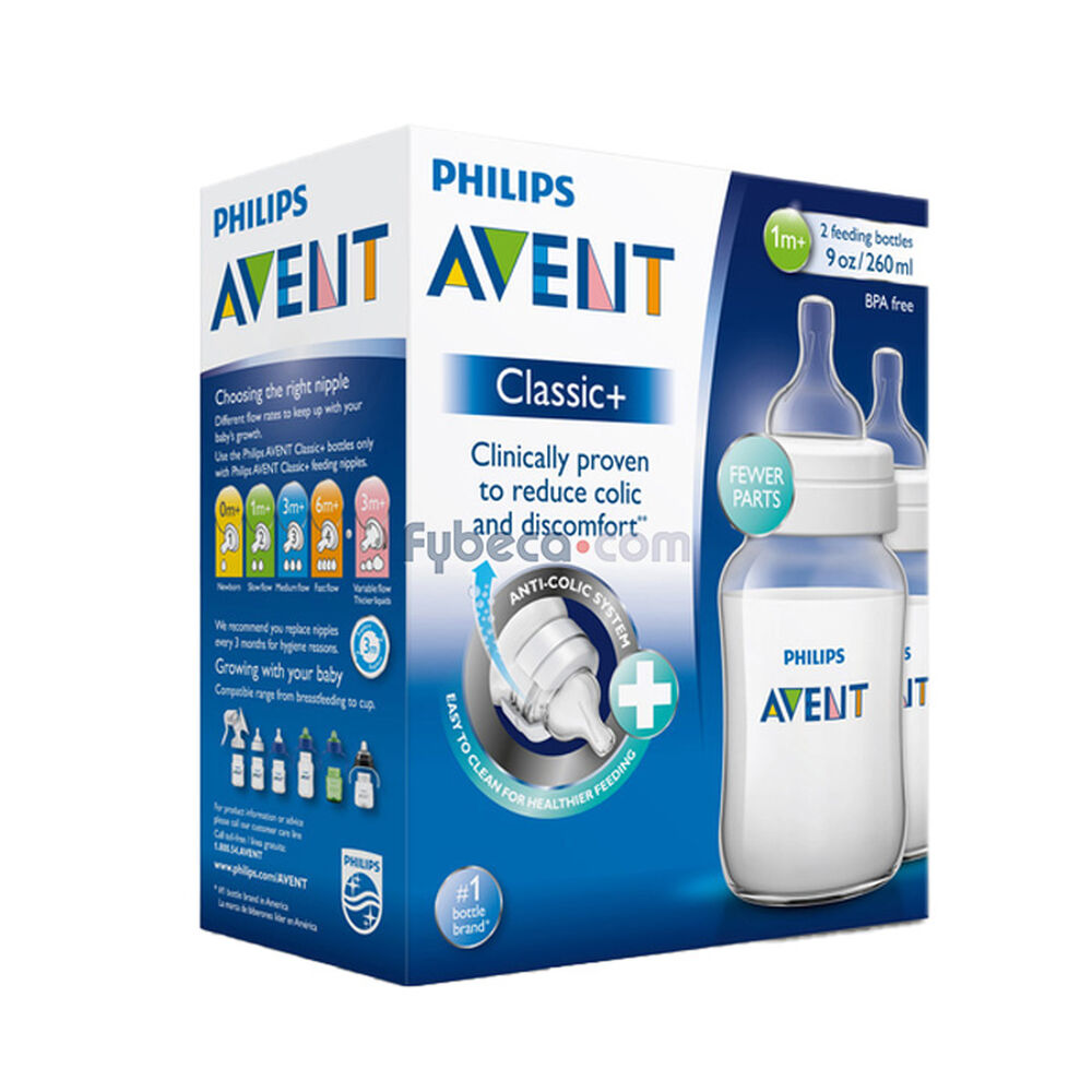 Biberón Avent Classic Plus Azul 260 Ml Paquete