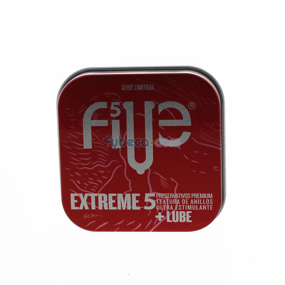 Preservativos-Five-Extreme-5-Textura-De-Anillos-Metal-Box-Más-Lube-Caja-imagen