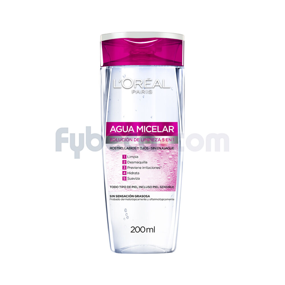 Agua-Micelar-L'Oreal-Paris-Solución-De-Limpieza-5-En-1-200-Ml-Unidad-imagen