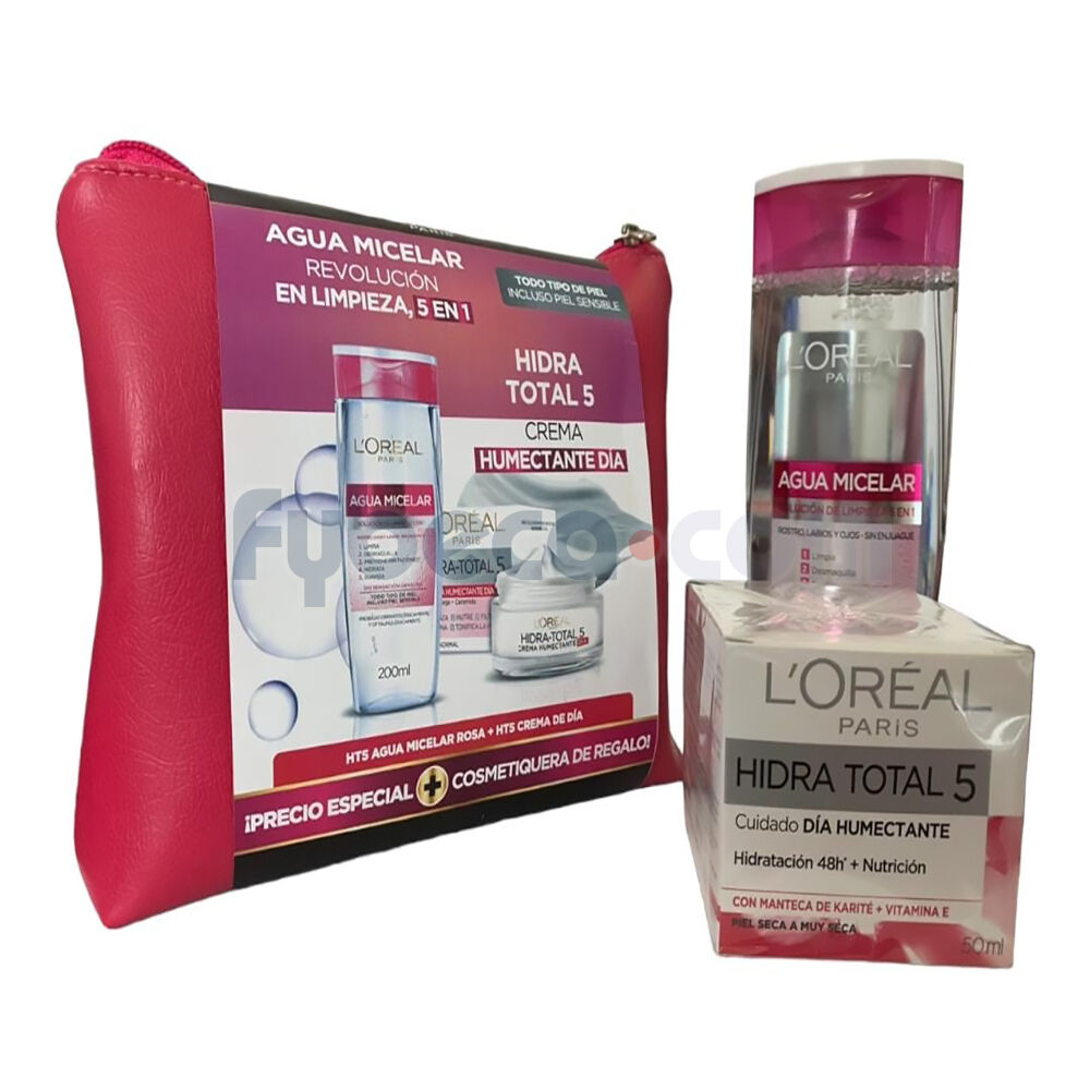Agua-Micelar-+-Crema-Humectante-De-D&iacute;a-+-Cosmetiquera-Hidra-Total-5-Piel-Sensible-200-Ml-/-50-Ml-Paquete-imagen