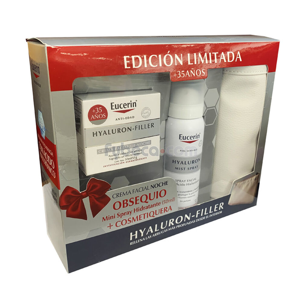 Crema-Eucerin-De-Noche-Hyaluron-Filler-Gratis-Mist-Spray-Y-Cosmetiquera-Paquete-imagen