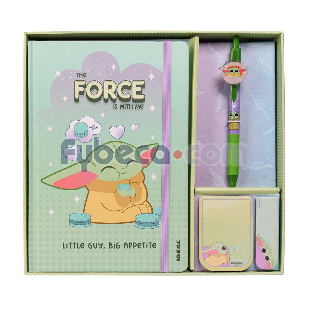 Set-Regalo:-Libreta-Ideal-Cuadros-80-Hjs-+-Pluma-+-Notitas-+-Banderitas-Grogu-imagen