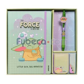 Set-Regalo:-Libreta-Ideal-Cuadros-80-Hjs-+-Pluma-+-Notitas-+-Banderitas-Grogu-imagen