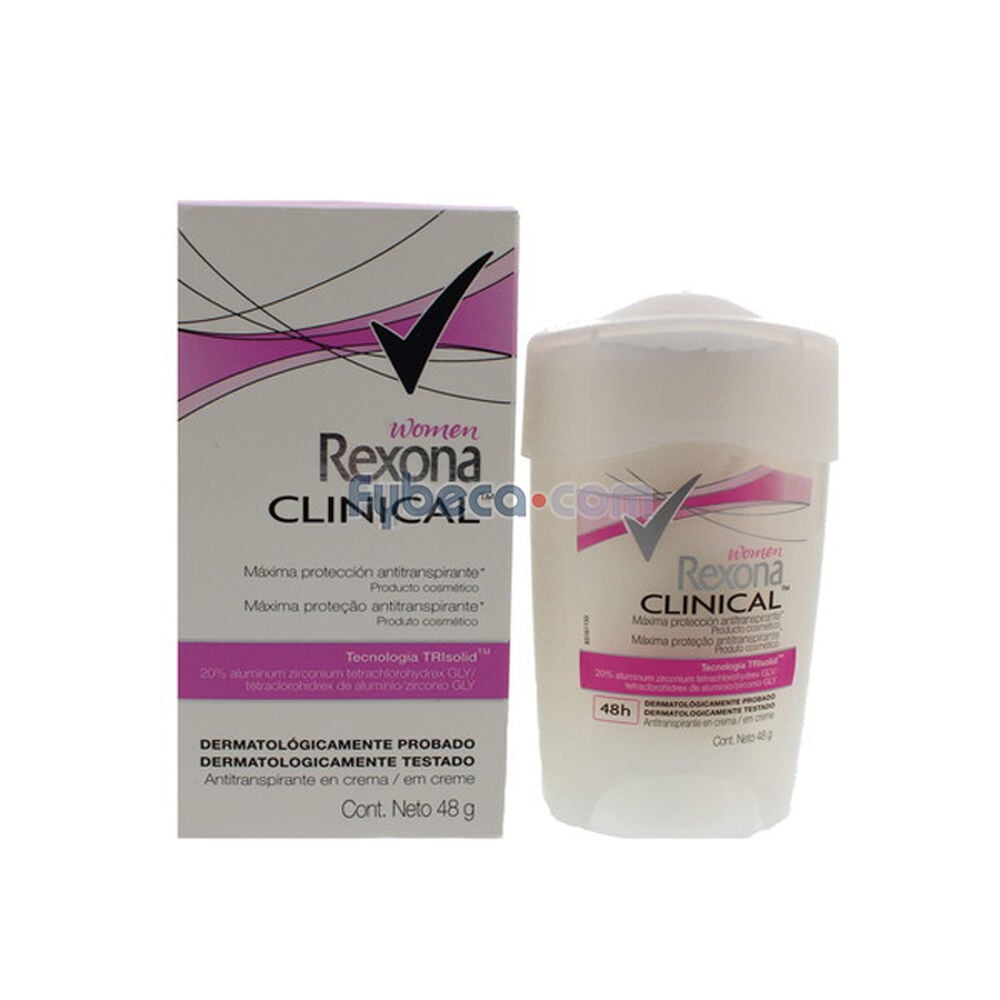 REXONA desodorante CLINICAL antitranspirante en crema para dama 48 g