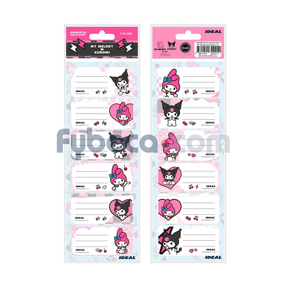 Membretes-Escolares-Ideal-My-Melody-Y-Kuromi-12-U.-imagen