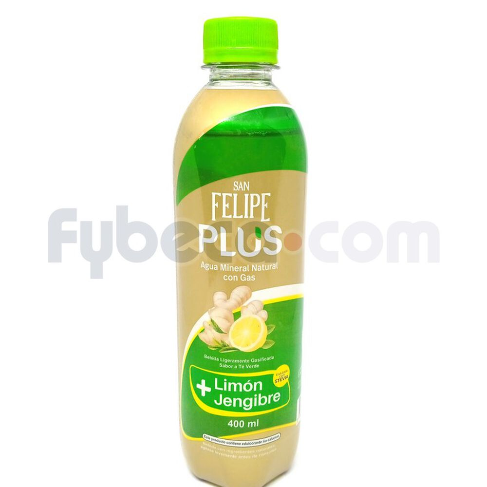 Agua-Mineral-San-Felipe-Plus-Con-Sabor-A-Te-Verde,-Limã“N-+-Jengibre-Pet-400-Ml-imagen