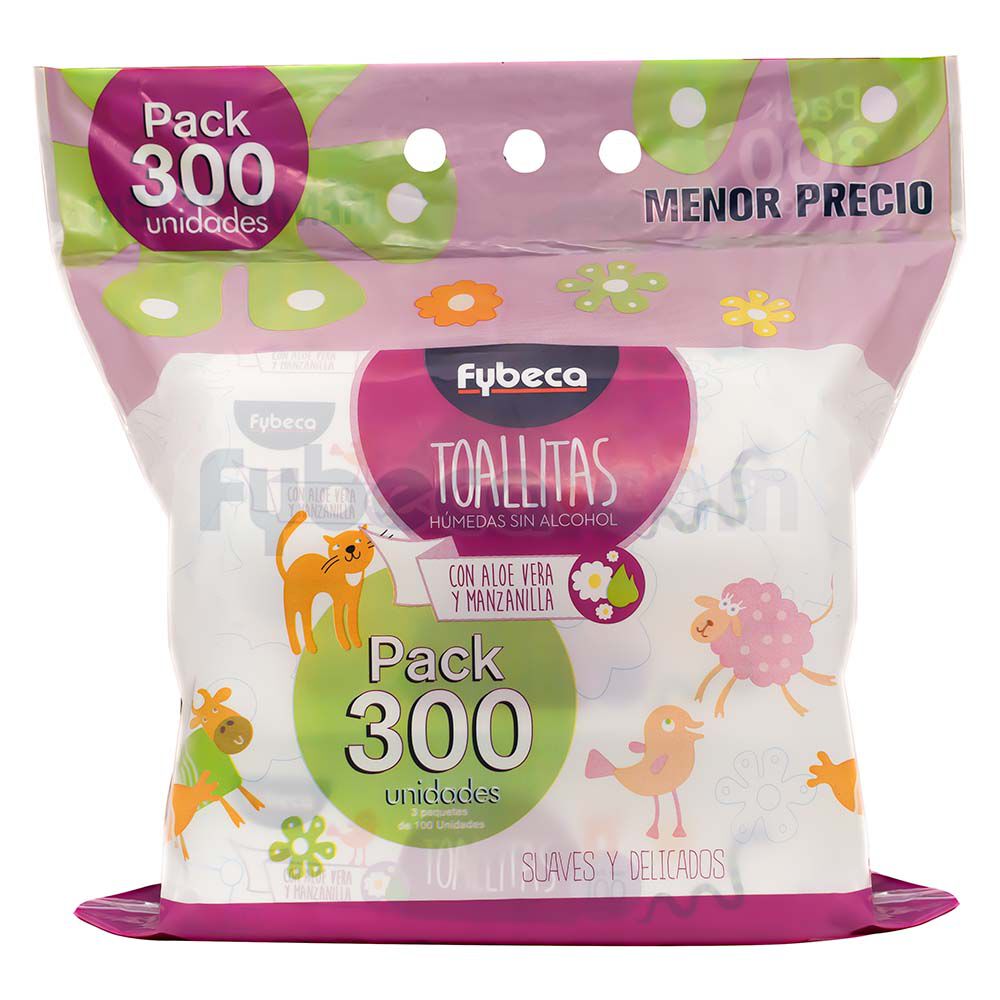 Pañitos Húmedos Con Aloe Vera Y Manzanilla Tripack de 100 Unidades Fybeca