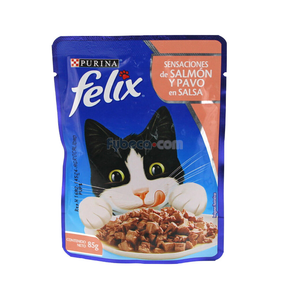 Alimento-Purina-Felix-Sensaciones-De-Salmón-Y-Pavo-En-Salsa-85-G-Paquete-imagen