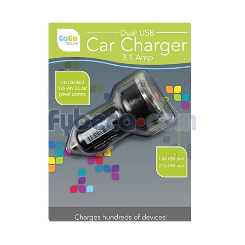 Adaptador De Carga Para Auto Gogotech Dual Usb Negro C912a Unidad Fybeca