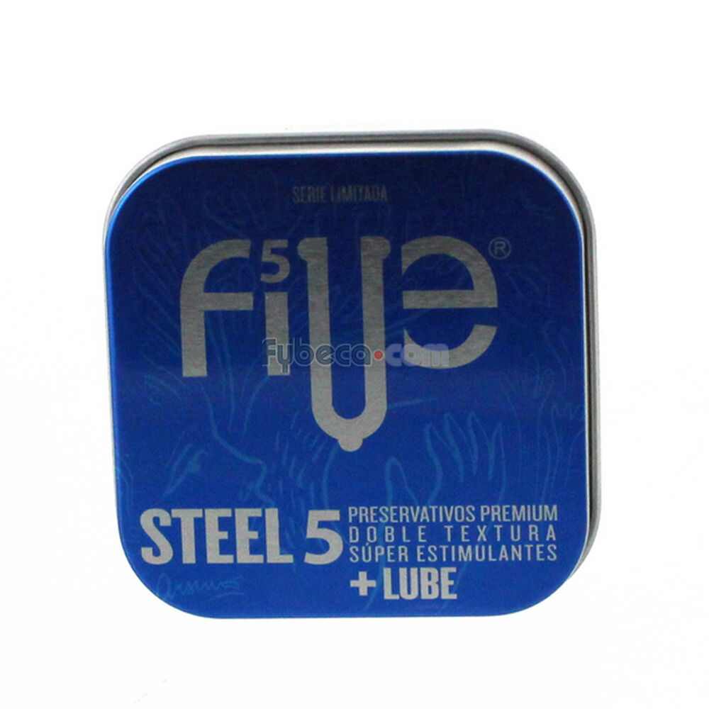 Preservativos-Five-Steel-5-Doble-Textura-Metal-Box-+-Lube-imagen