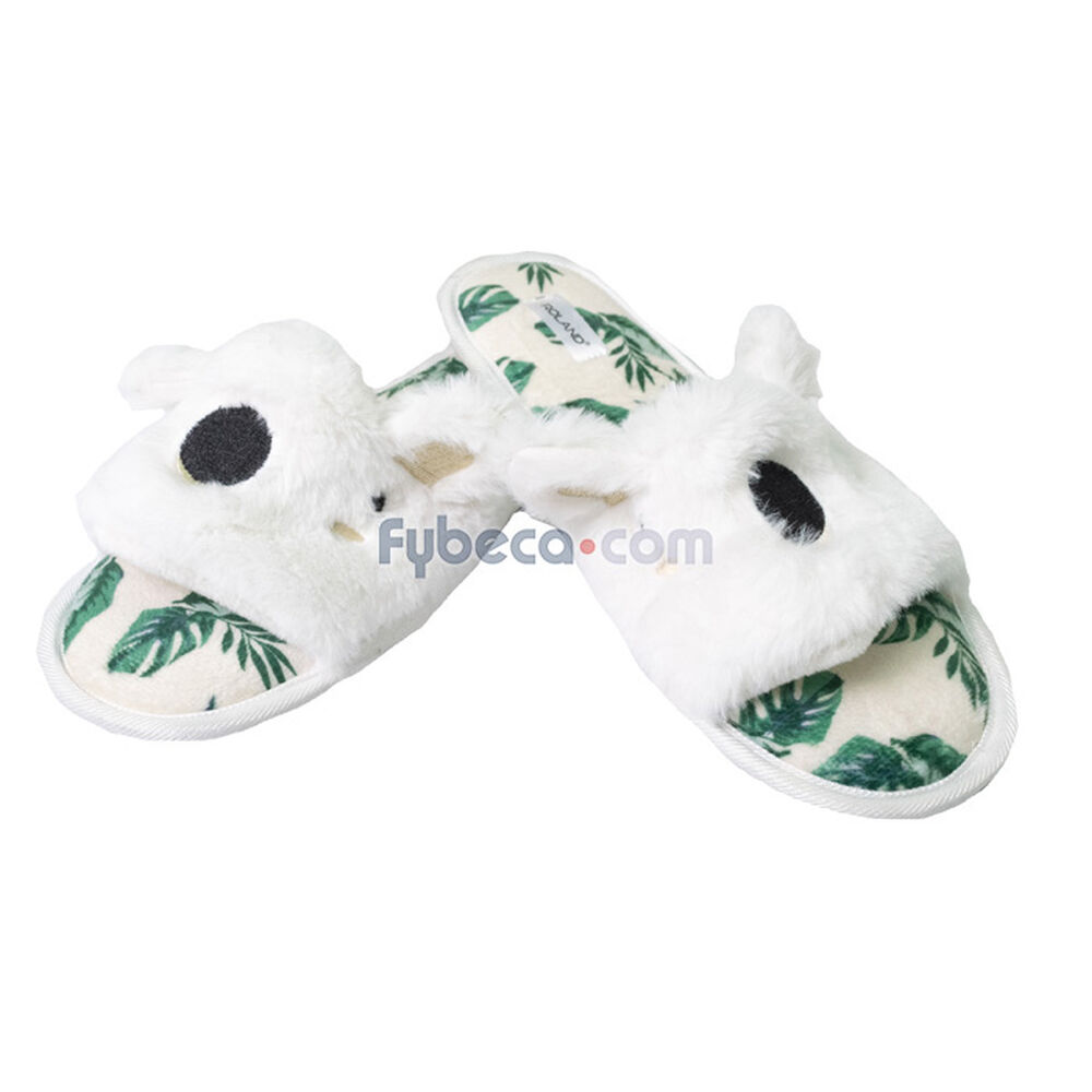 Pantuflas-Roland-Homesocks-Abierta-Diseño-Koala-Y-Print-De-Hojas-Verdes-Para-Dama-Talla-M-Unidad-imagen