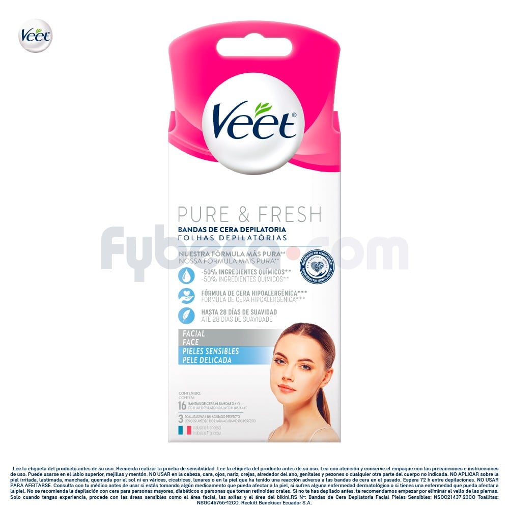 Veet Bandas De Cera Depilatoria Facial Pieles Sensibles Fybeca