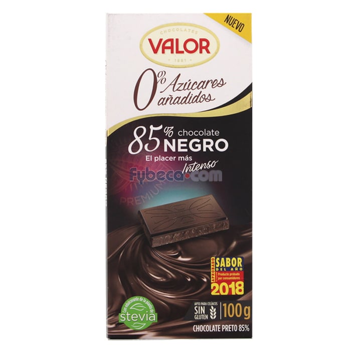 Chocolate Valor Sin Azúcar 85 Cacao 100 G Unidad Fybeca
