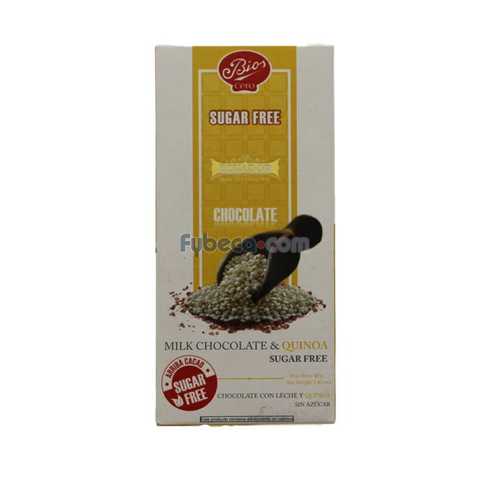 Chocolate Bios Milk Chocolate & Quinoa Sugar Free 40 G Unidad Fybeca